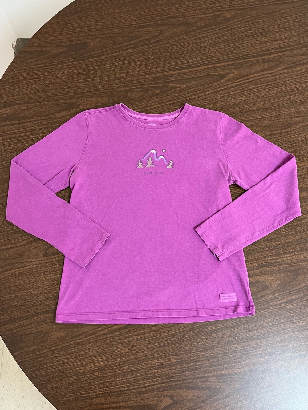 Life is Good Women's S Purple Long Sleeve "Get Lost" Mountain Graphic Tee
